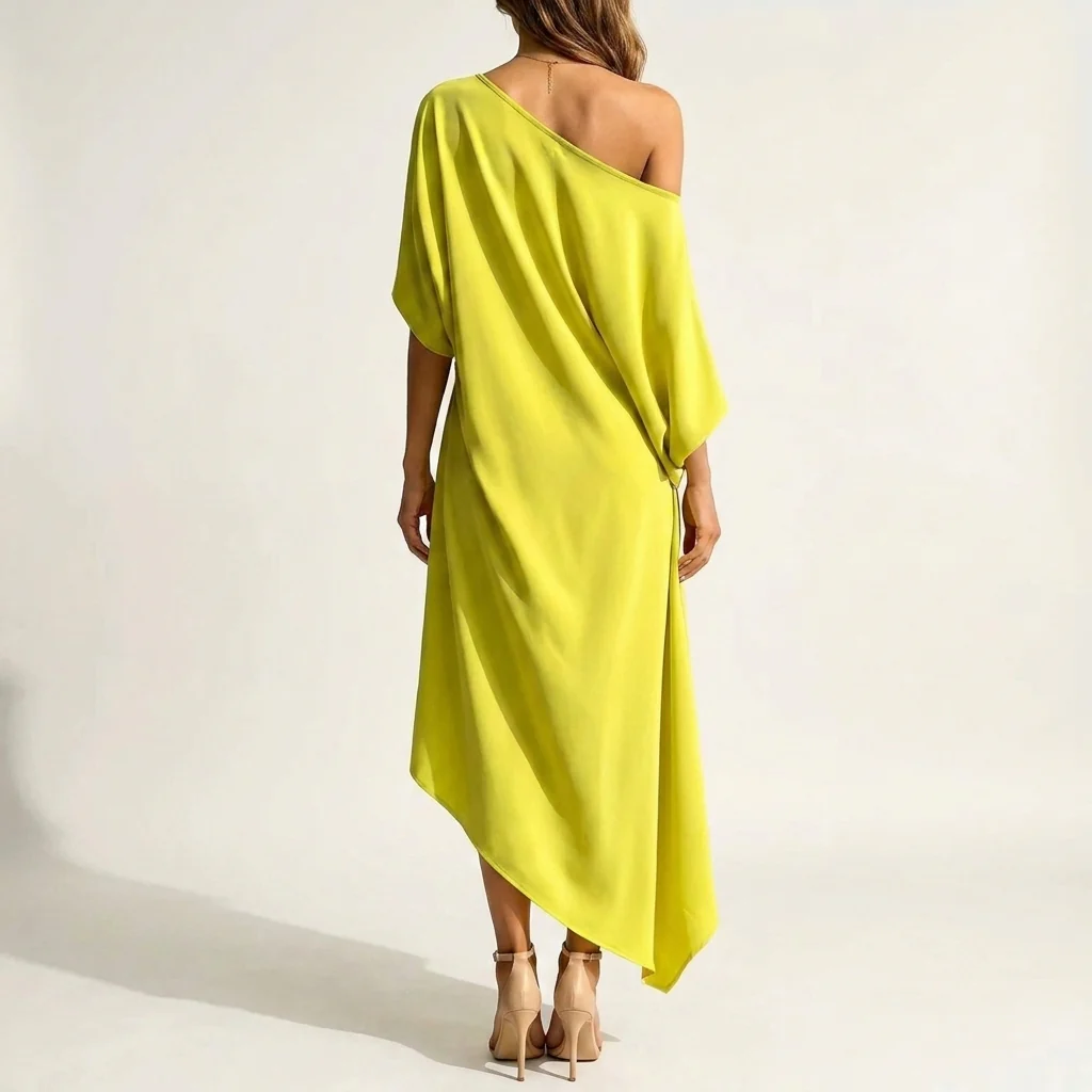 Orlean | Abito monospalla asimmetrico drappeggiato