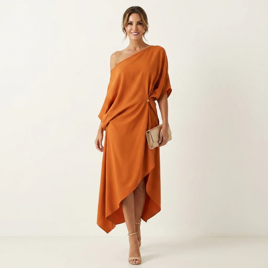 Orlean | Abito monospalla asimmetrico drappeggiato