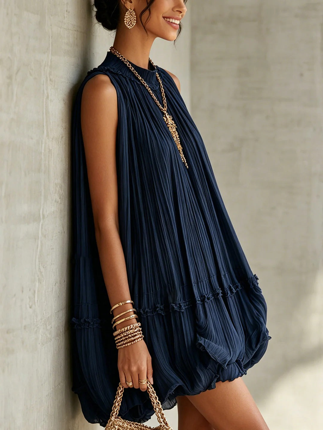 CAMILLA | MINI ABITO CHIFFON CON COLLO ALL'AMERICANA E GONNA BALLOON