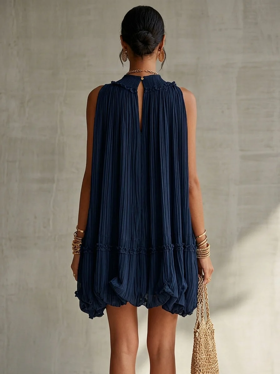 CAMILLA | MINI ABITO CHIFFON CON COLLO ALL'AMERICANA E GONNA BALLOON