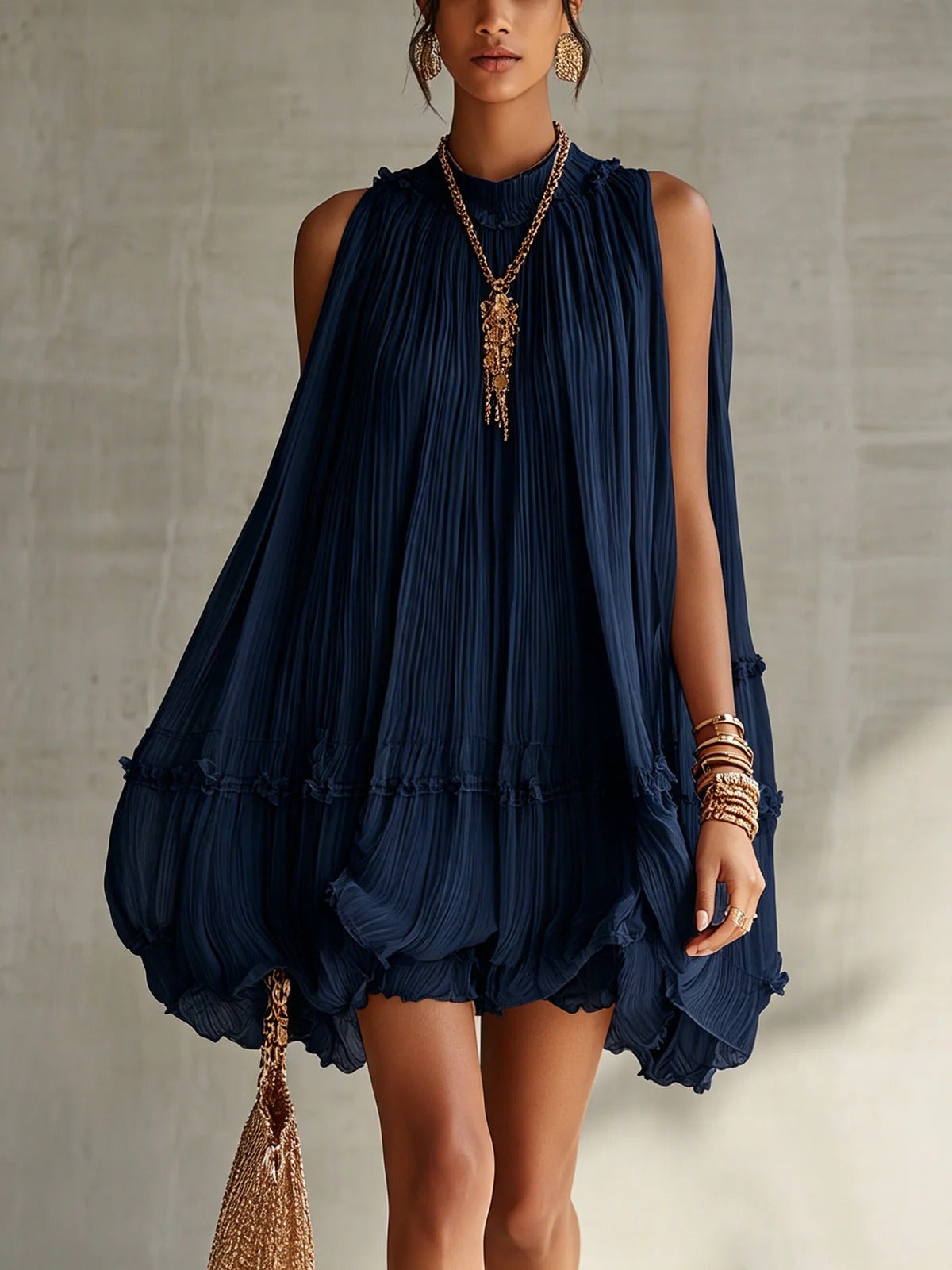 CAMILLA | MINI ABITO CHIFFON CON COLLO ALL'AMERICANA E GONNA BALLOON