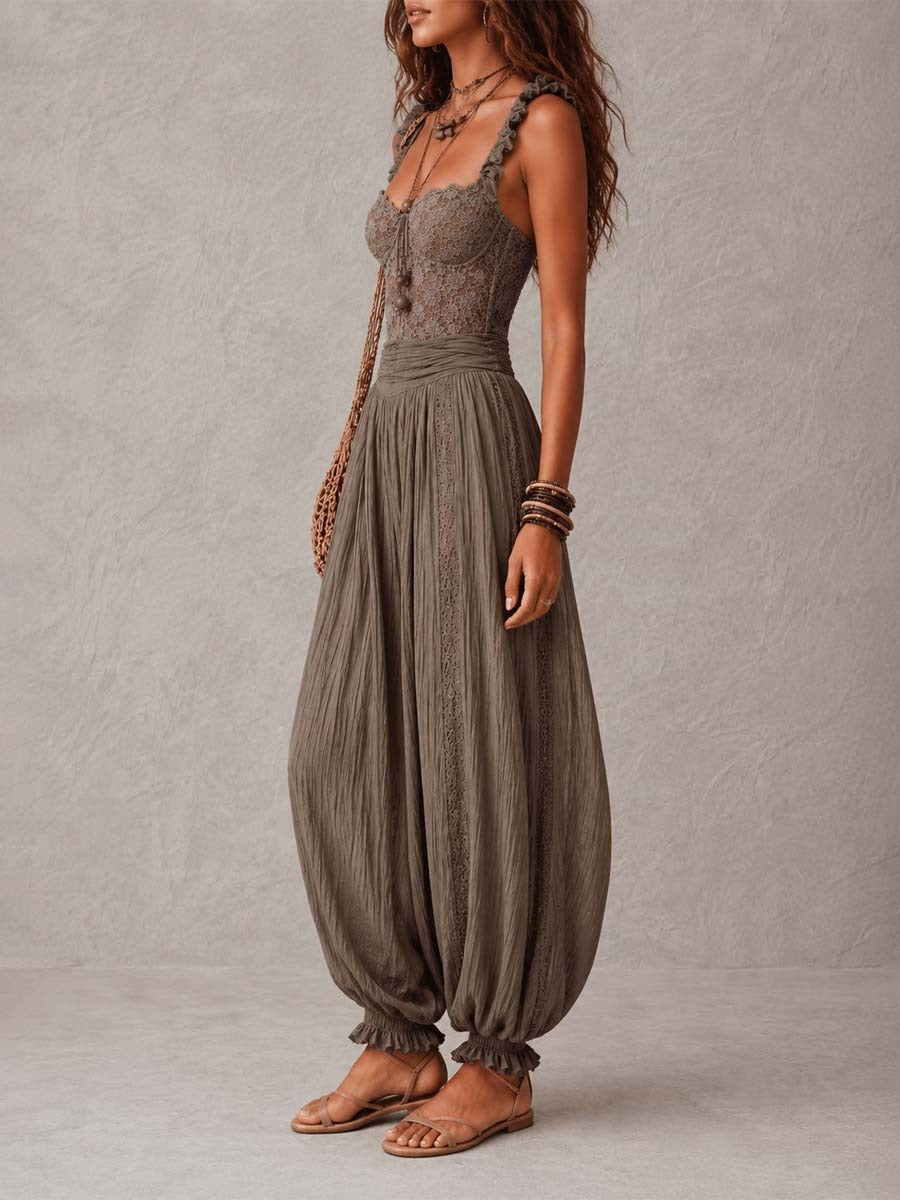 Wanda · Completo con fascia in pizzo grigio e culotte plissettate