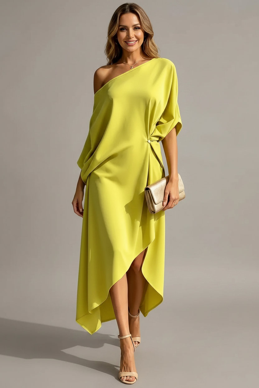 Orlean | Abito monospalla asimmetrico drappeggiato